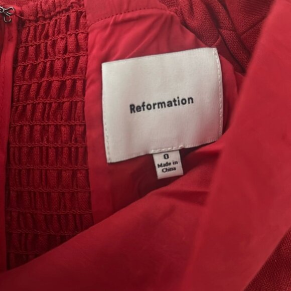 NEW Reformation Monet Linen Midi Dress Lipstick Red Off-Shoulder | size 0 - Picture 12 of 14